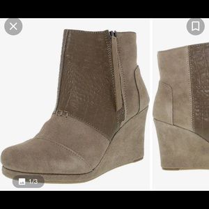 Toms desert wedge bootie Taupe suede with croc embossed